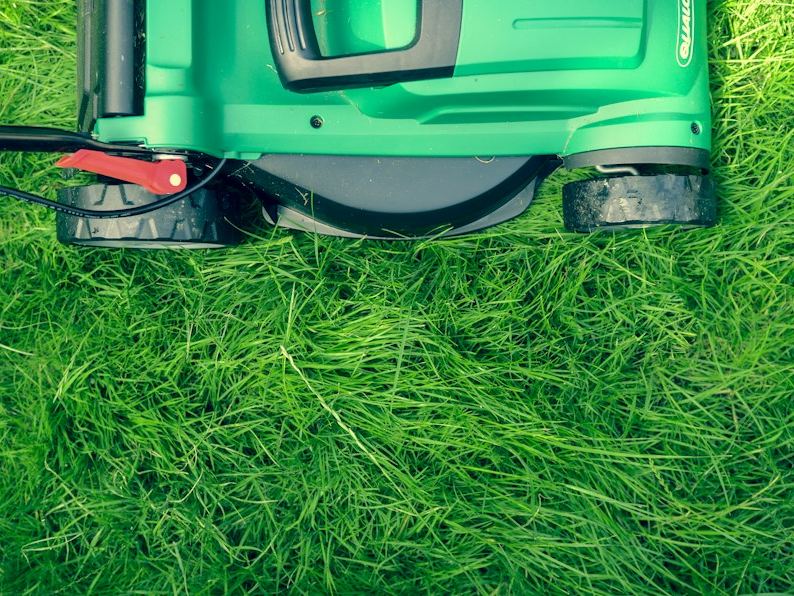 Lawn mower on fresh grass