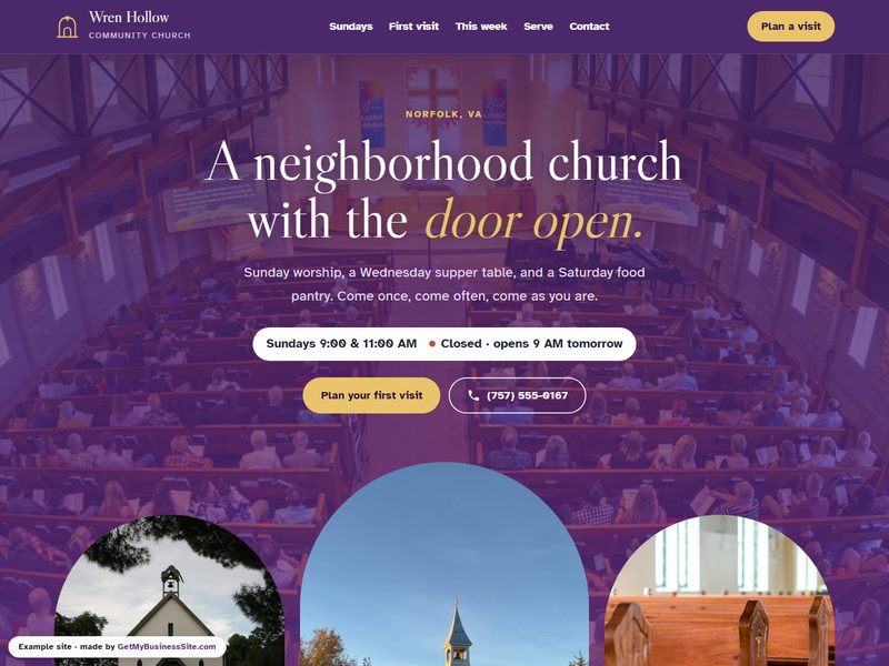 After: a modern website for Wren Hollow Community Church, a made-up church
